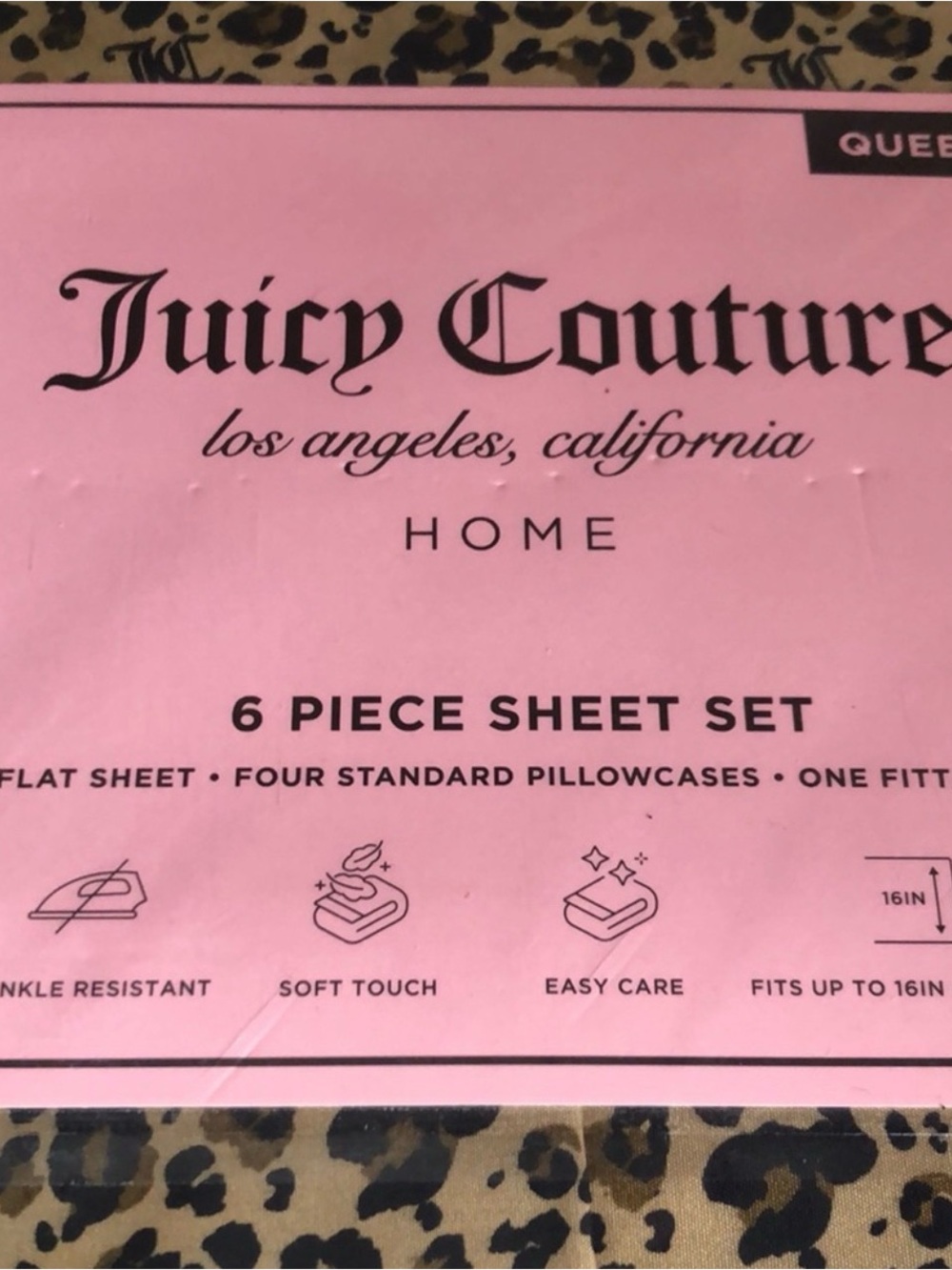Juicy Couture Pink Leopard Accent Sheet Set Packaging
